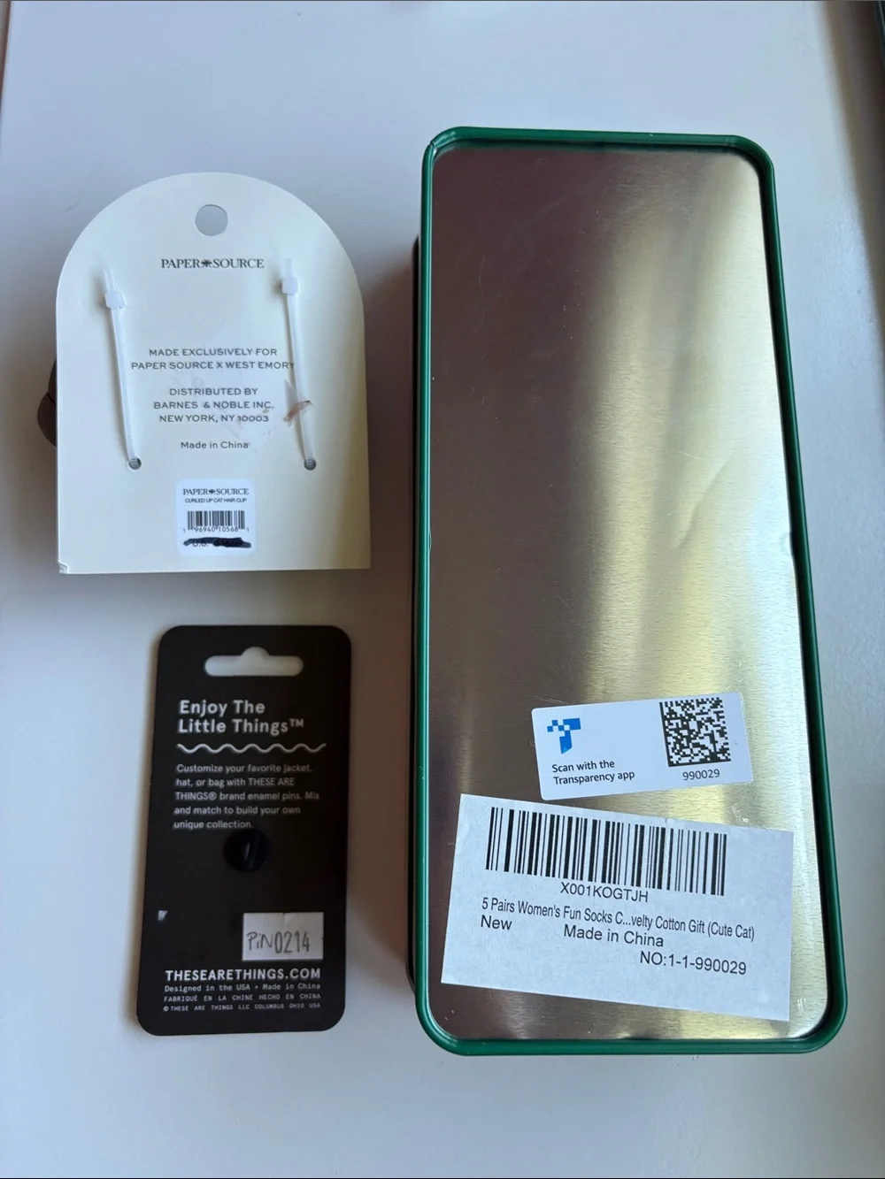Paper Source Green-Trim Metal Tin with Paper Tags